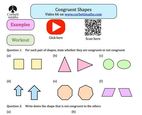 7. 8. 9. Congruent shapes are same in size and shape. For example: Congruent shapes may be turned or colored differently.